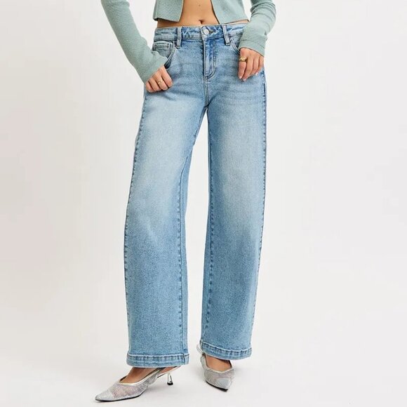 Risen Jeans Denim - RISEN Mid Rise Wide Barrel Transferable Leg Snap Jeans
